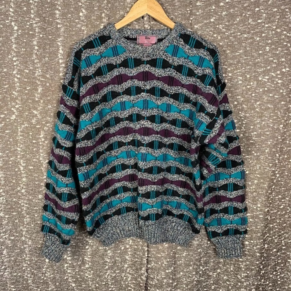 Vintage Concrete Mix Chunky Knit Textured‎ Sweater Grandpa Retro Men's Medium